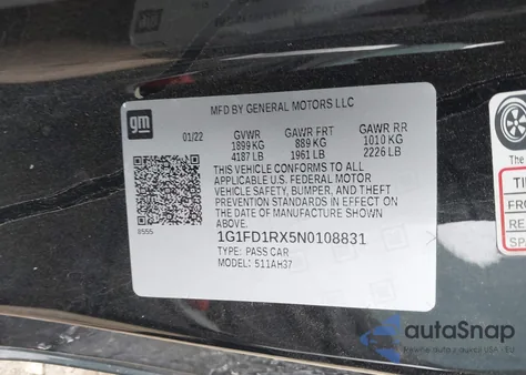 2022 Chevrolet Camaro Rwd 2Lt from USA, damaged, VIN 1G1FD1RX5N0108831